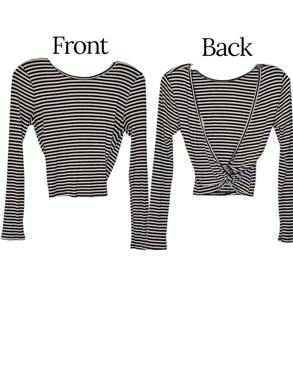 Seven Sister Open Back Black White Stripe Long Sleeve Lightweight Crop Top Small